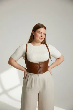 Tan Faux Leather Underbust Corset Harness Adjustable Shoulder Straps